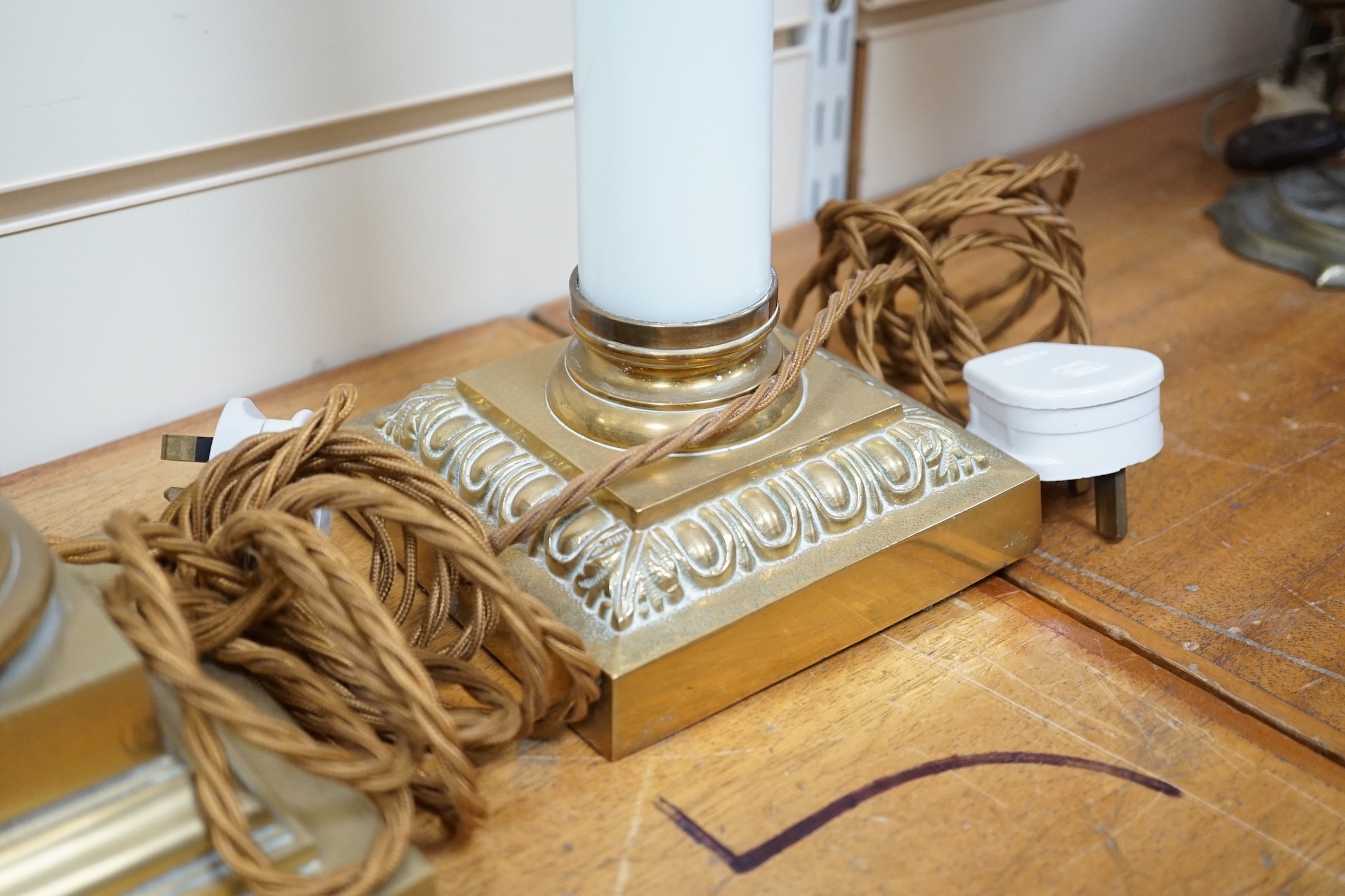 Two Corinthian column table lamps